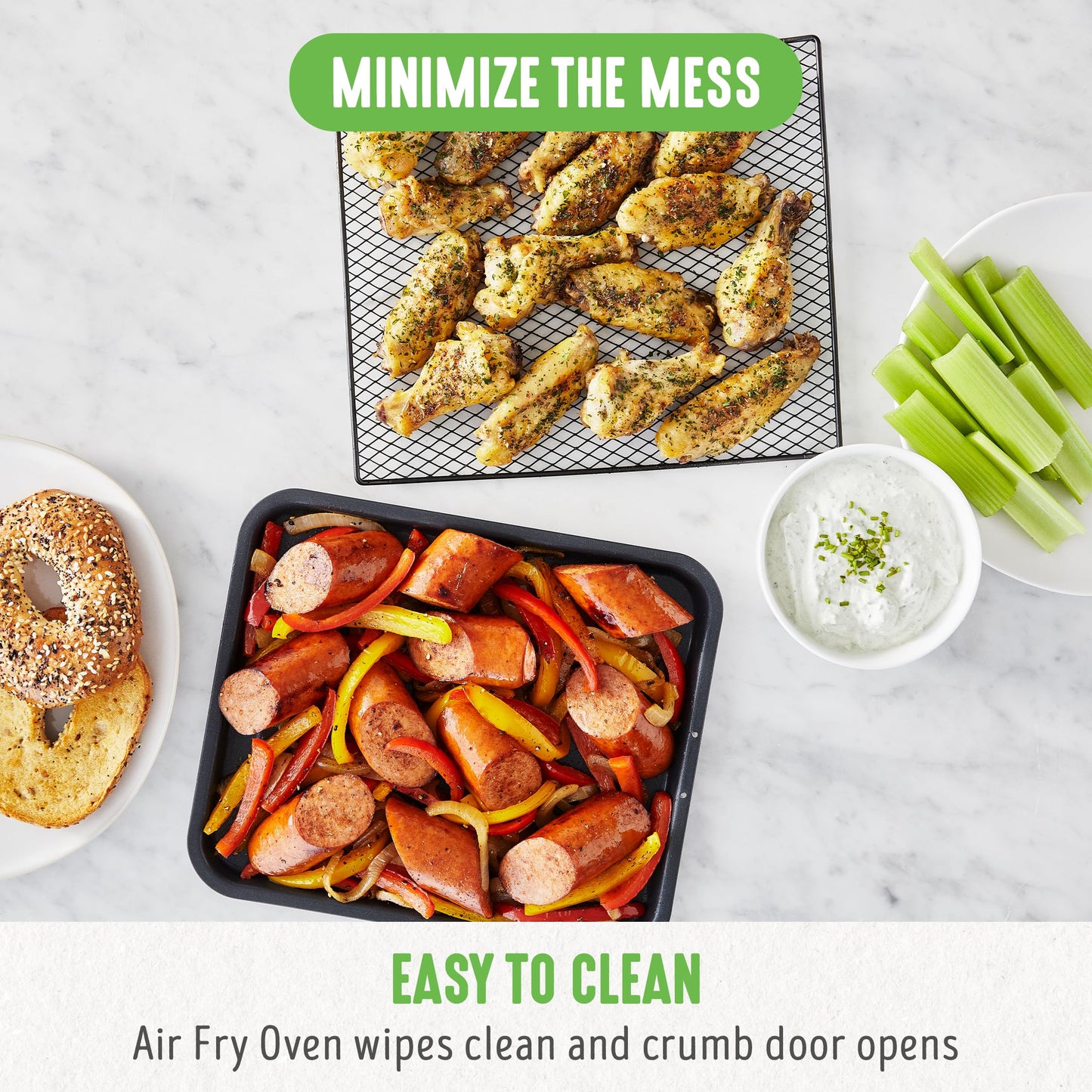 GreenLife - Freidora de aire para horno tostador de encimera de acero inoxidable, antiadherente de cerámica saludable, última intervensión de PFAS y PFOA, bandeja y cesta, hornear, asar, recalentar,