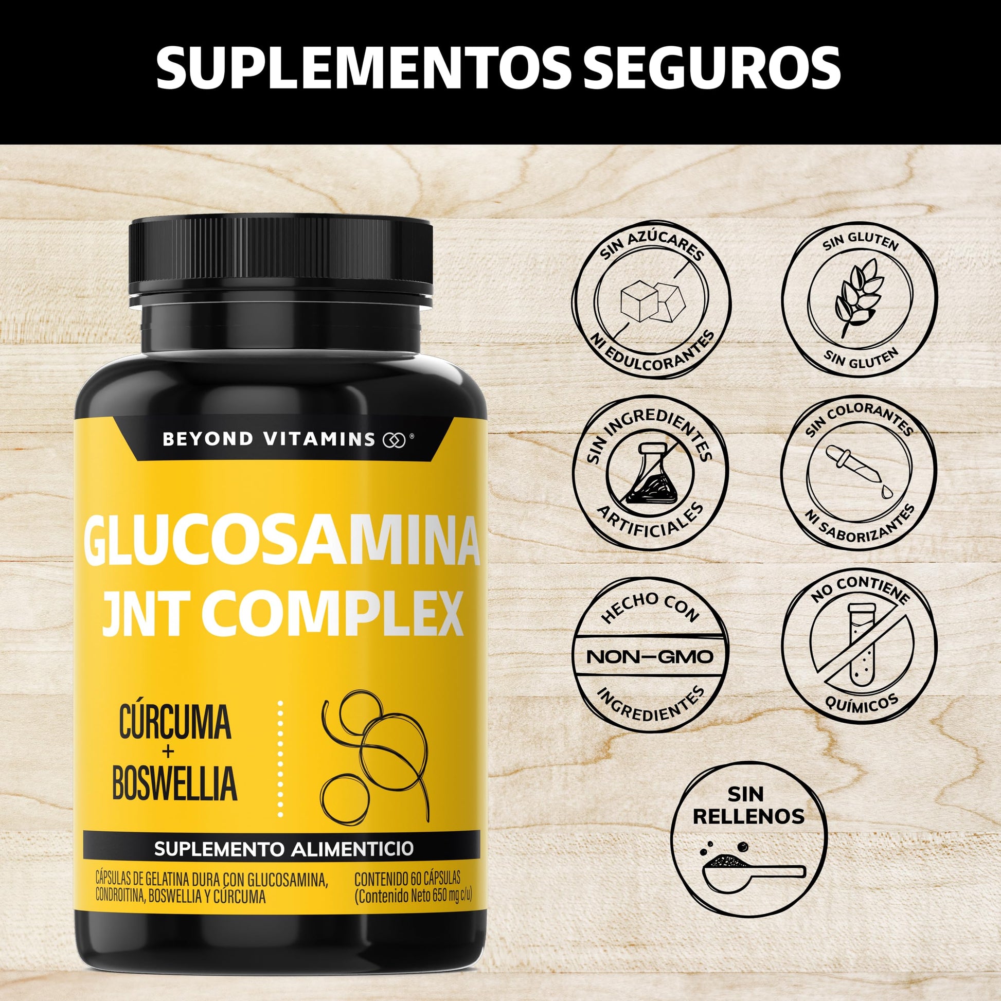Glucosamina JOINT Complex-Contiene Glucosamina, Condroitina, MSM, Cúrcuma, Boswellia, Magnesio- 95% de Curcuminoides Estandarizados - Suplemento Vitamínico - Suplemento Alimenticio en Cápsulas - Sin Azúcar-Ingredientes NON GMO-60 cápsulas