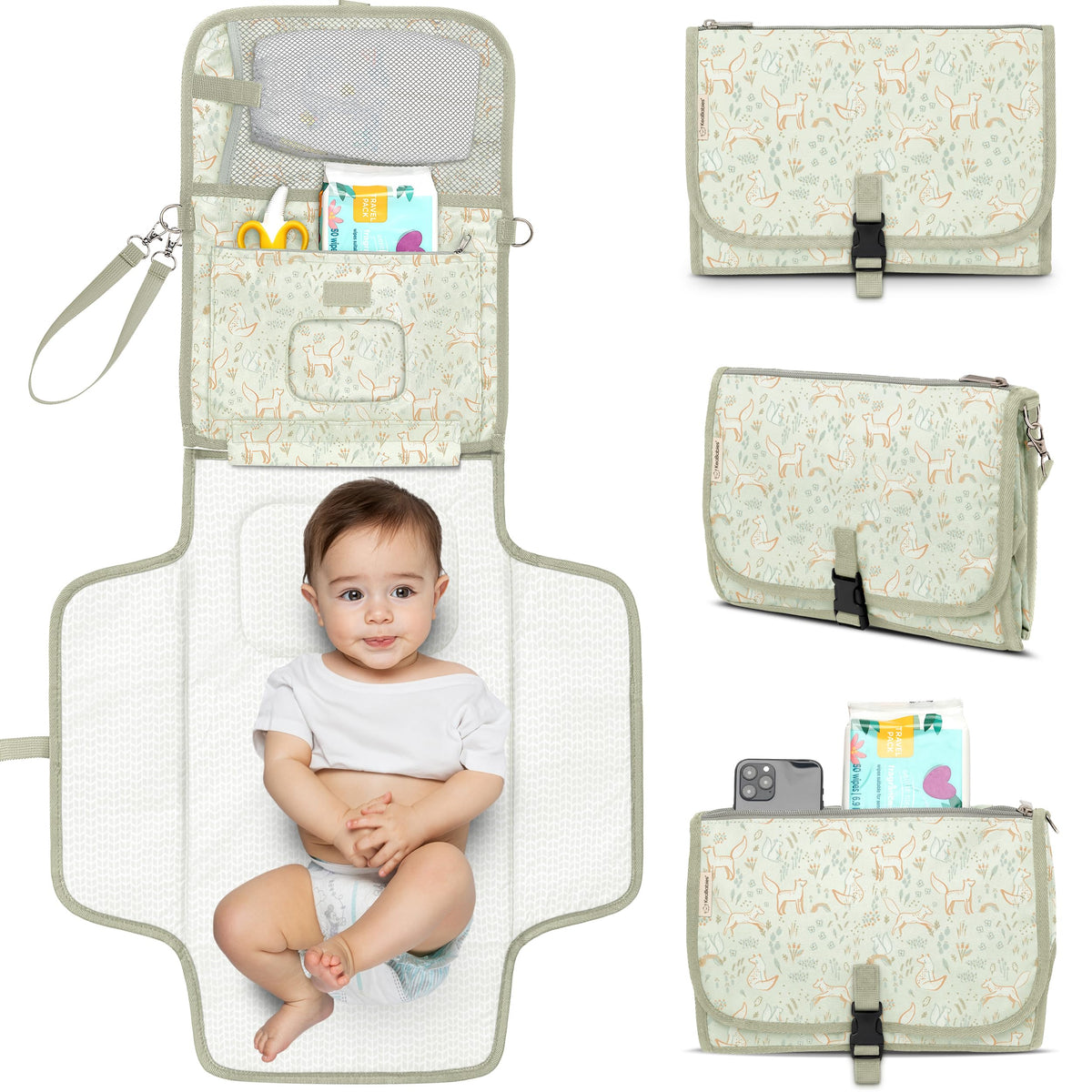 KeaBabies - Cambiador portátil para pañales – Cambiador grande impermeable para bebé, embrague de pañales de viaje compacto, bolsillos funcionales para artículos esenciales para recién nacidos