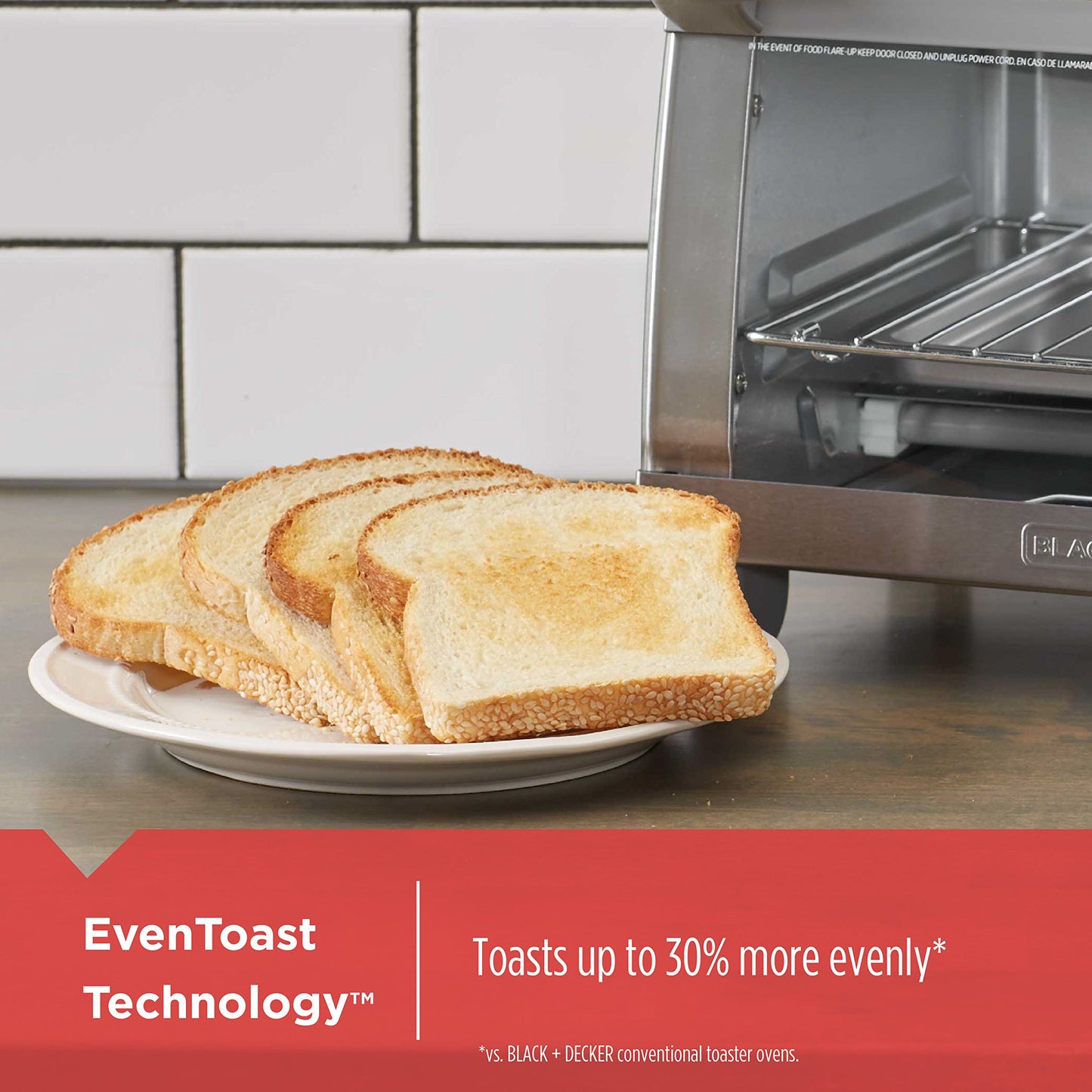 Black+Decker TO1760SS - Horno tostador de 4 rebanadas con convección natural, acero inoxidable
