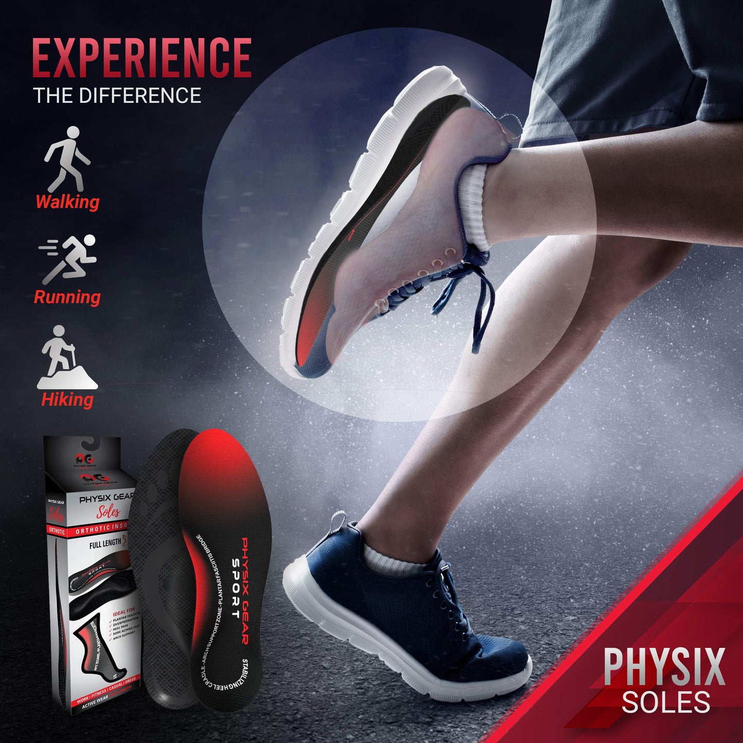 Plantillas Ortopédicas Physix Gear Sport XS para Fascitis Plantar y Arco Plantar