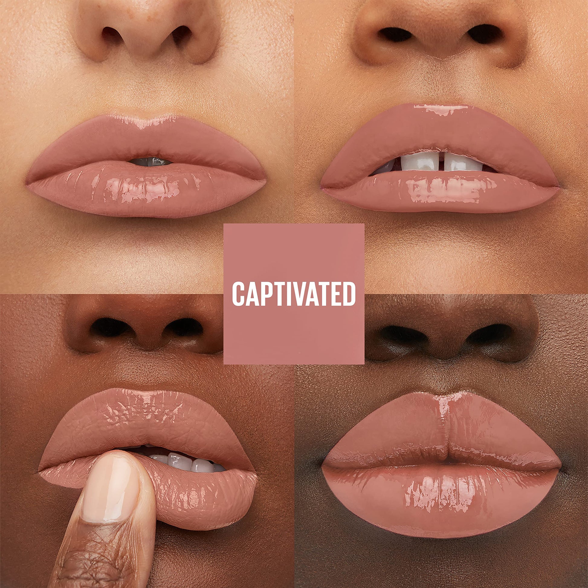 Labial Líquido Brillante, Maybelline Superstay Vinyl Ink Nudes tono Captivated, 4.2ml + Labial líquido brillante Super Stay Vinyl Ink Peachy