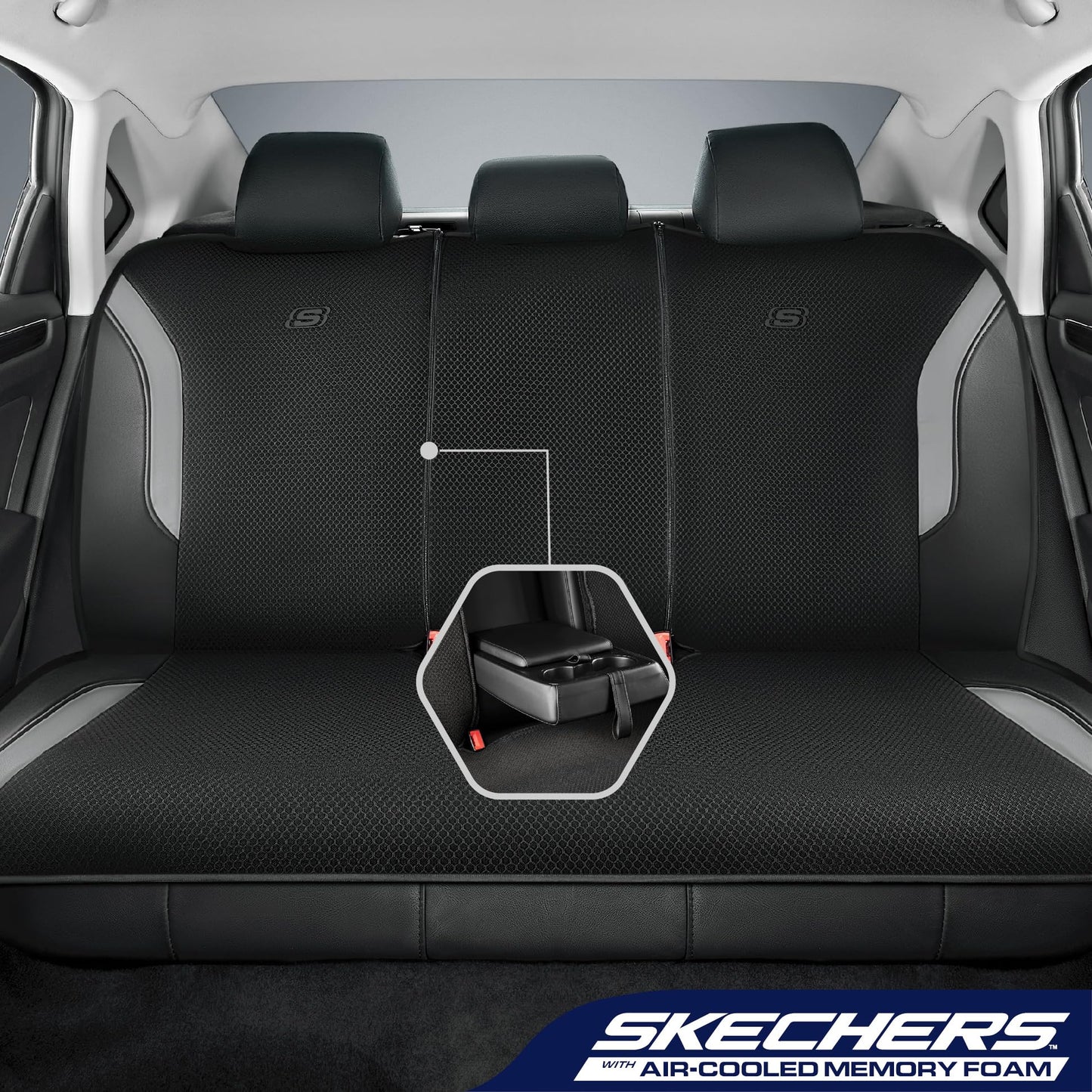 Skechers Memory Foam™ - Fundas gruesas de malla refrescante para asiento de vehículos, compatible con bolsas de aire, comodidad y protección para la mayoría de vehículos, juego completo color gris
