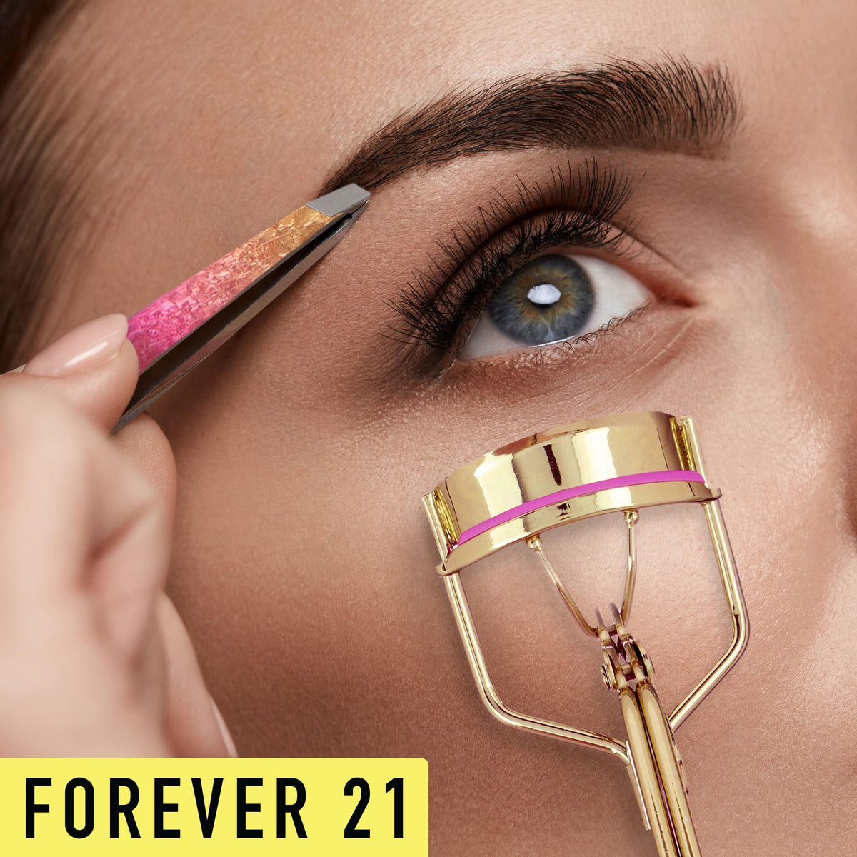Forever 21 Juego de Rizador Y Pinzas para Pestañas - Kit de 2 Piezas con Rizador de Precisión Y Pinzas para Tiras de Pestañas | Kit de Herramientas para Aplicar Pestañas Postizas