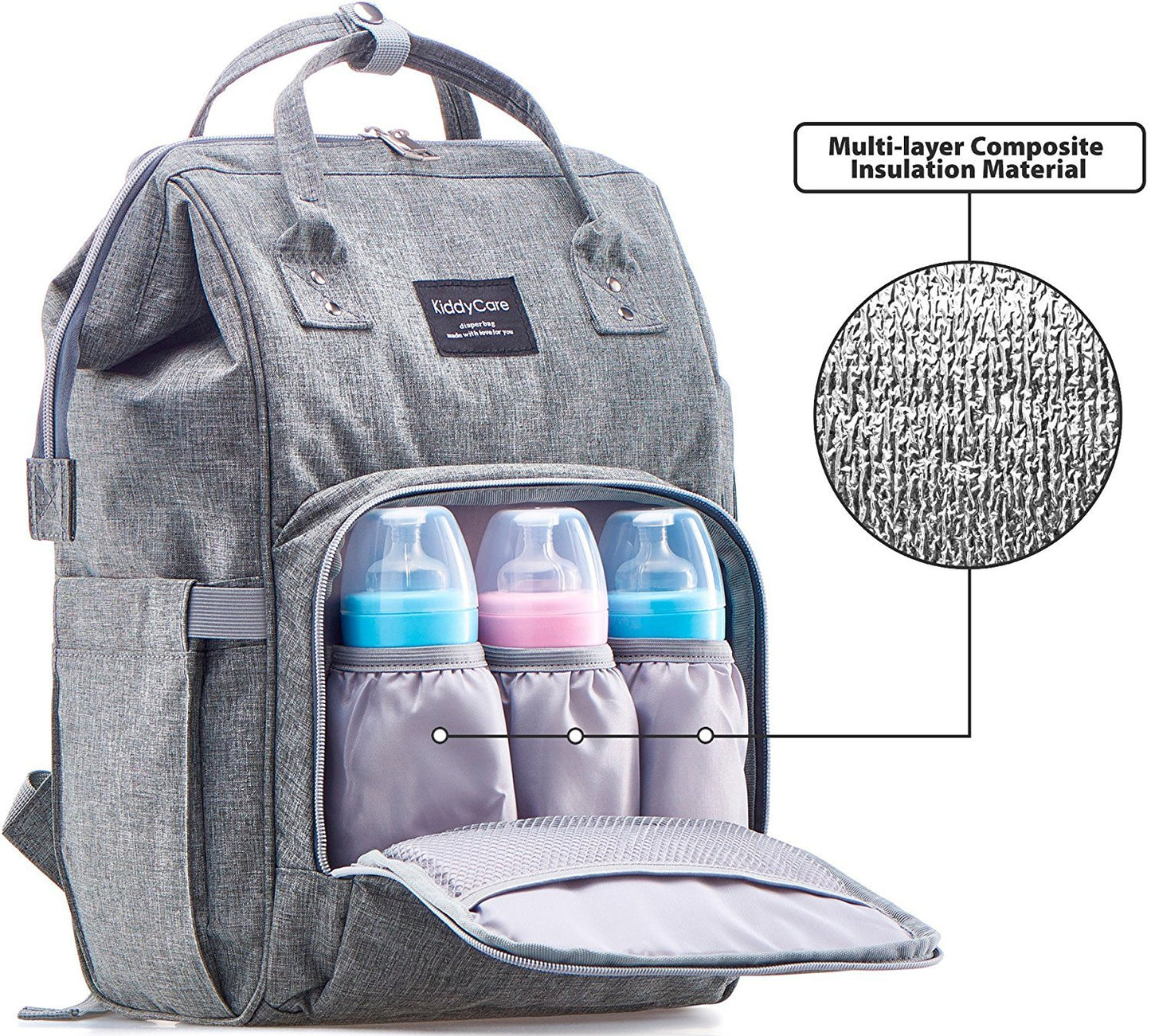 Mochila Pañalera Moderna Gran Capacidad para Bebé mamá y papá, Resistente Bolsa al Agua Cambiador, Gris