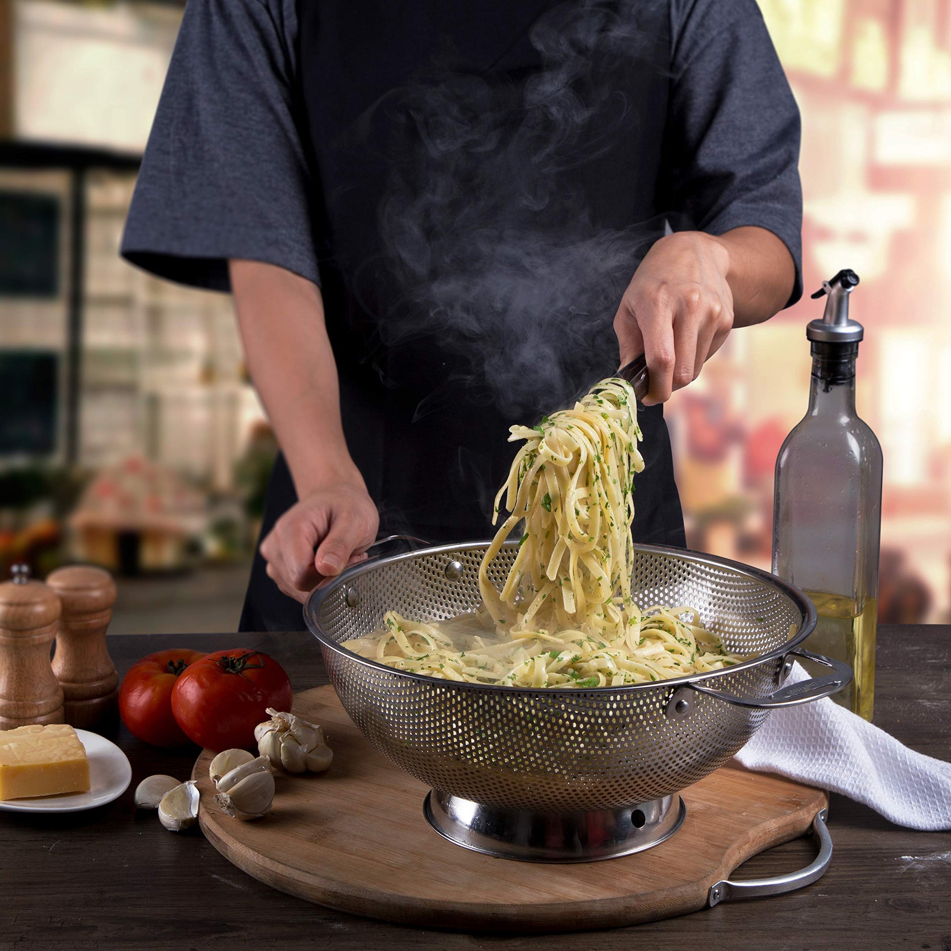 LiveFresh Stainless Steel Micro-perforated 5-Quart Colander - Professional Strainer with Heavy Duty Handles and Self-draining Solid Ring Base - SAVE 50+% by LiveFresh