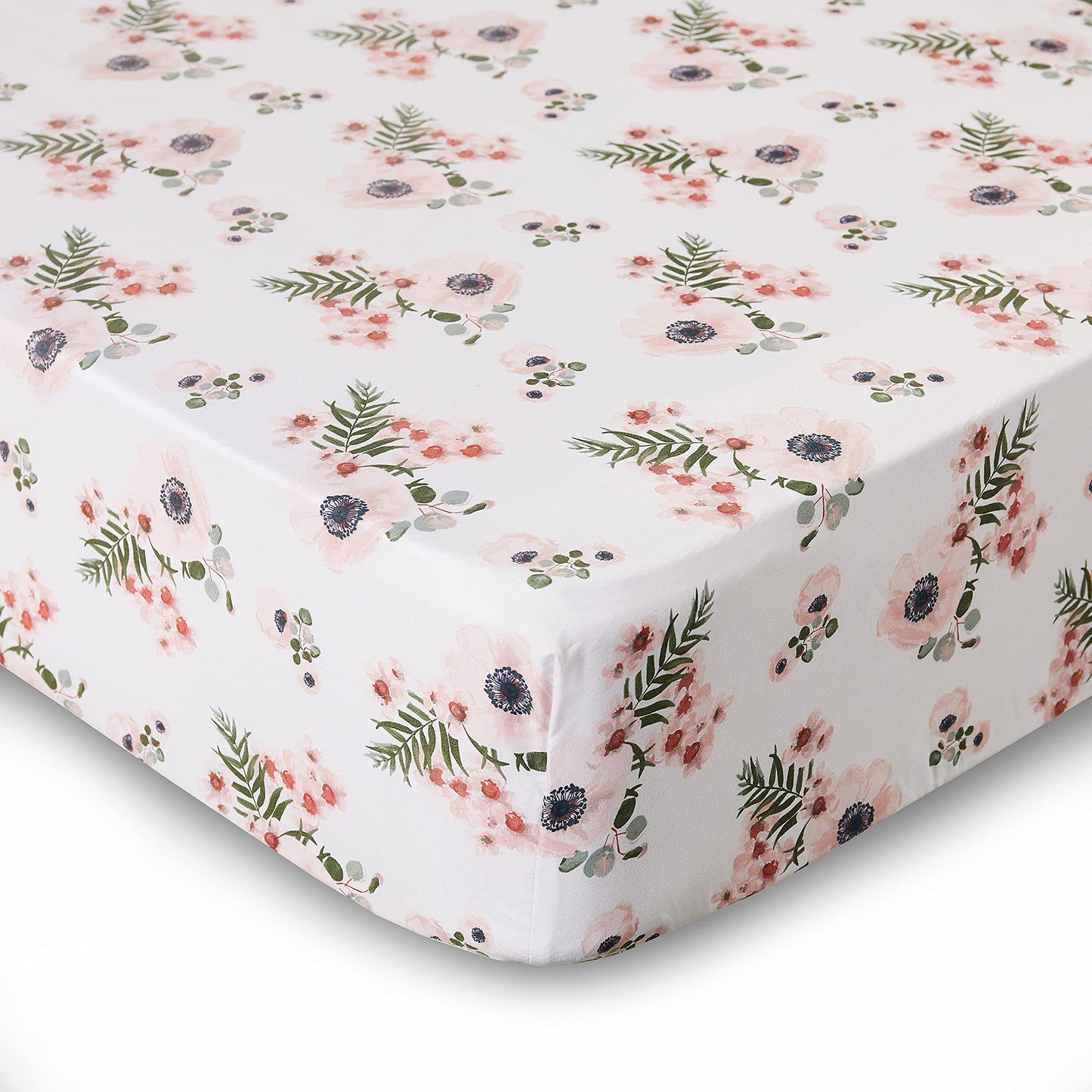 Levtex Baby - Juego de cama Fiori para niños pequeños - Negro, rubor, rosa, blanco - Floral atrevido - Juego de 5 piezas que incluye edredón reversible, sábana bajera, sábana encimera, funda de almohada, pila decorativa