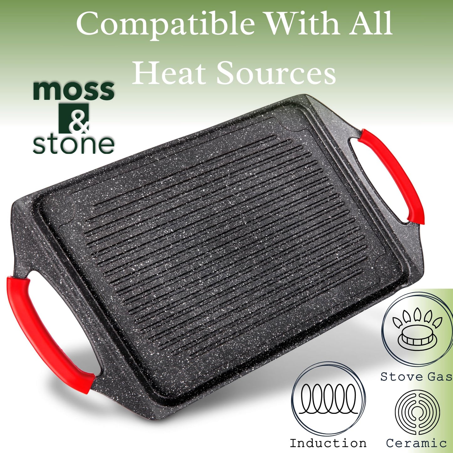 Parrilla de Aluminio Moss & Stone Rectangular Antiadhesiva para Cocina