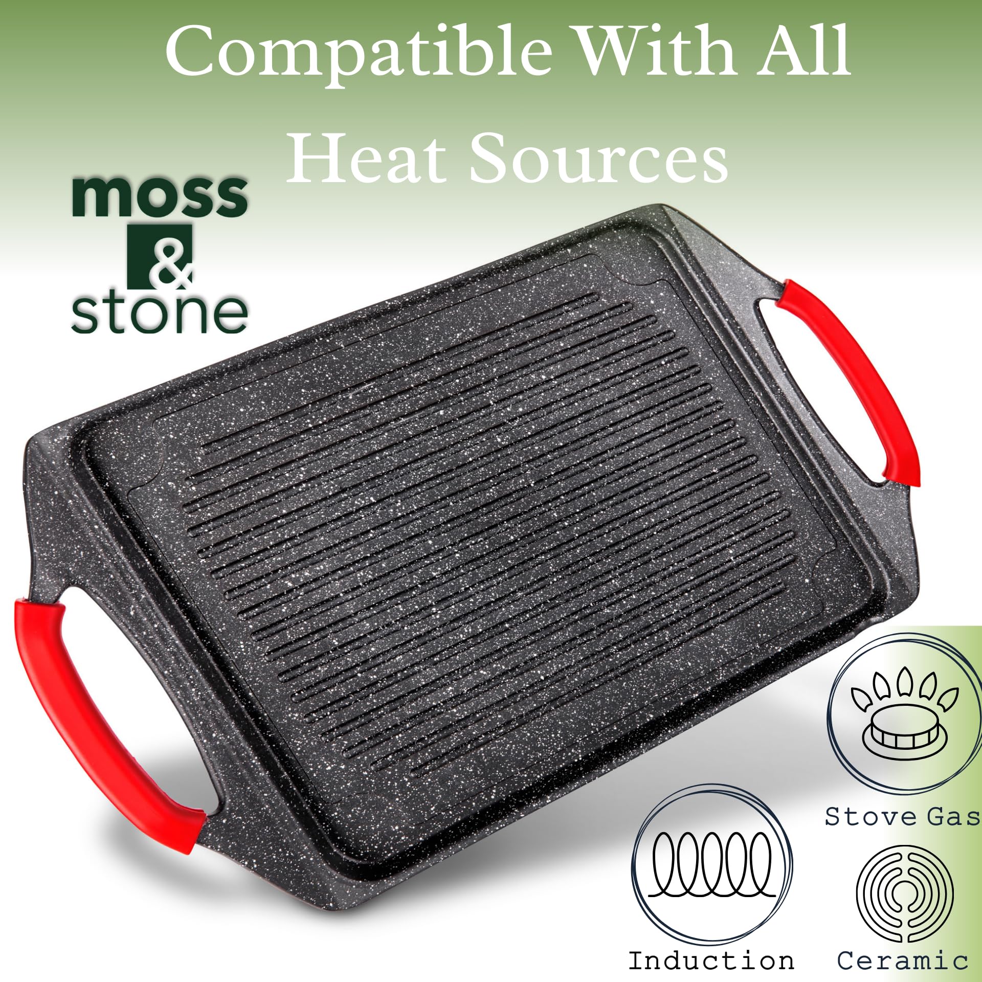 Parrilla de Aluminio Moss & Stone Rectangular Antiadhesiva para Cocina