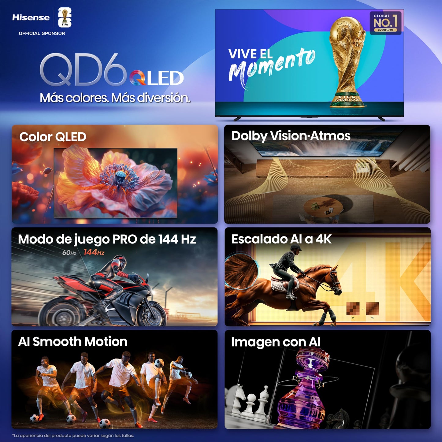 Hisense Television QD6QFM(Modelo 2025) Pantalla 100 Pulgadas,QLED Smart Fire TV UHD 4K,Control Remoto por Voz con Alexa,Escalado AI a 4K,Dolby Vision Atmos, Modo de Juego Pro de 144 Hz