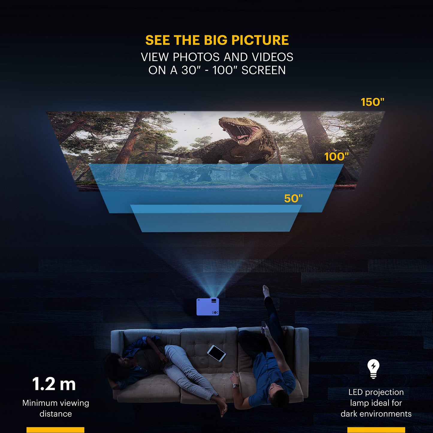 KODAK FLIK X7 Proyector para el hogar (máximo 1080p HD) con trípode y funda incluida, compacto, proyectos de hasta 150 pulgadas con resolución nativa de 720p y 30.000 horas, lámpara LED de lúmenes |