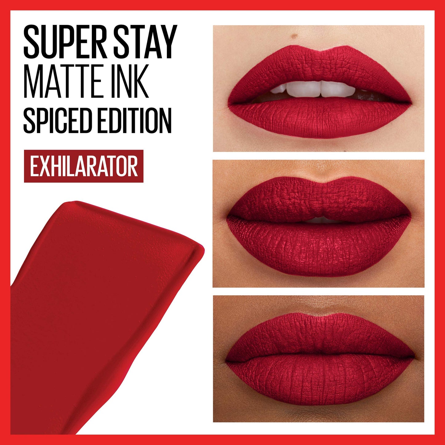 Labial líquido brillante Maybelline Super Stay Vinyl Ink Red Hot + Labial Liquido Matte, Super Stay Matte Ink Spiced Edition Exhilarator, Ny Exhilarator