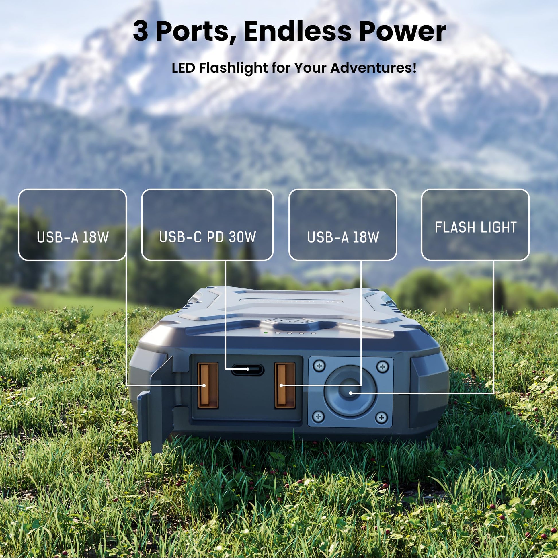 Cargador Portátil TECHSMARTER Negro Resistente e Impermeable Banco de Energía 20000 mAh para Exteriores y Camping