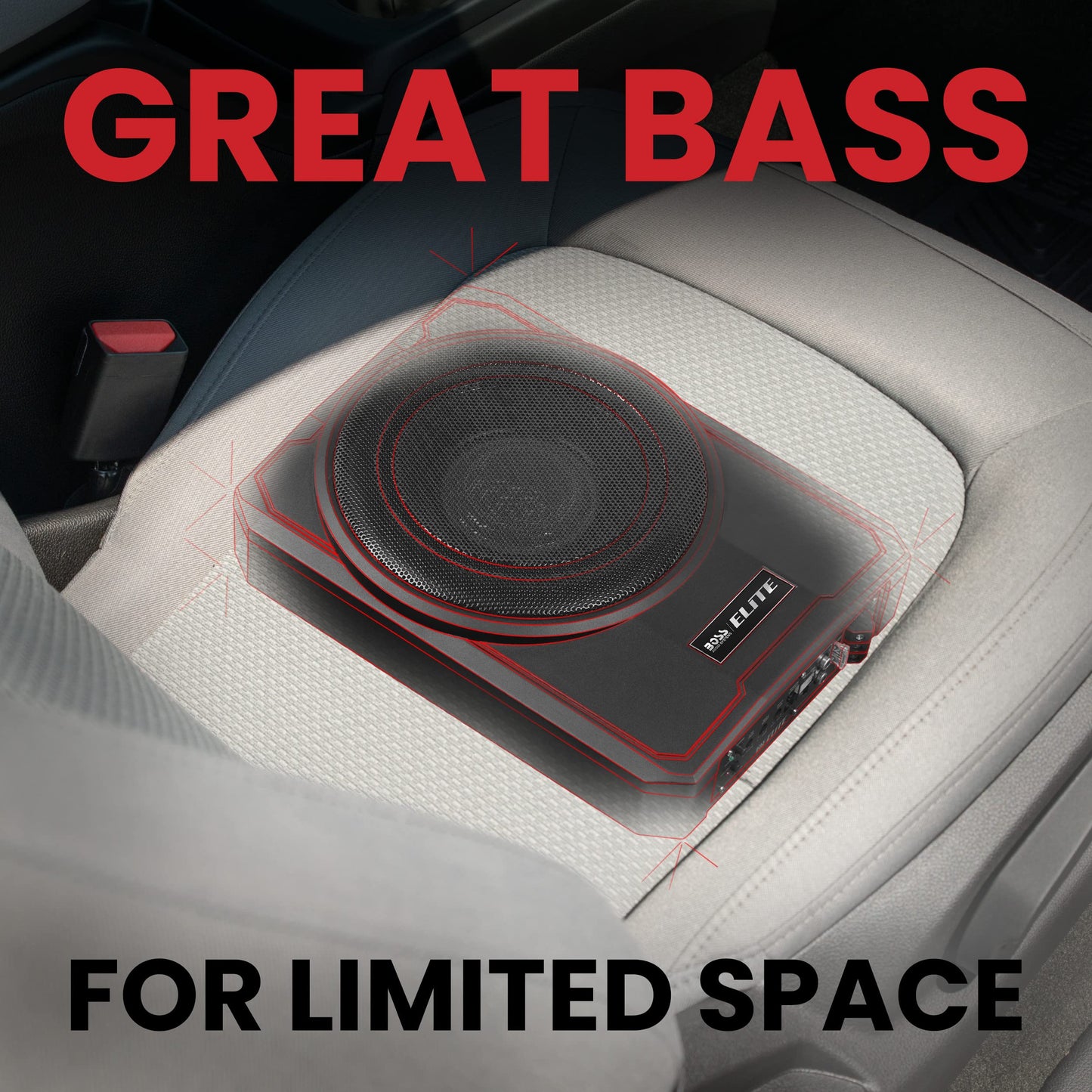 BOSS Audio Systems SLIM10 Elite Series - Subwoofer de Coche Alimentado de 10 Pulgadas, Perfil bajo, Control Remoto de subwoofer, Amplificador Integrado, Debajo del Asiento