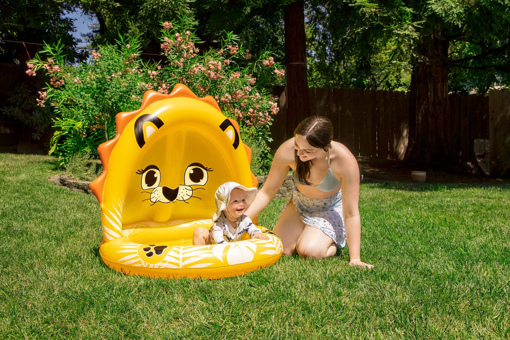 Piscina Inflable Poolmaster león bebé pequeño con sombrilla para niños