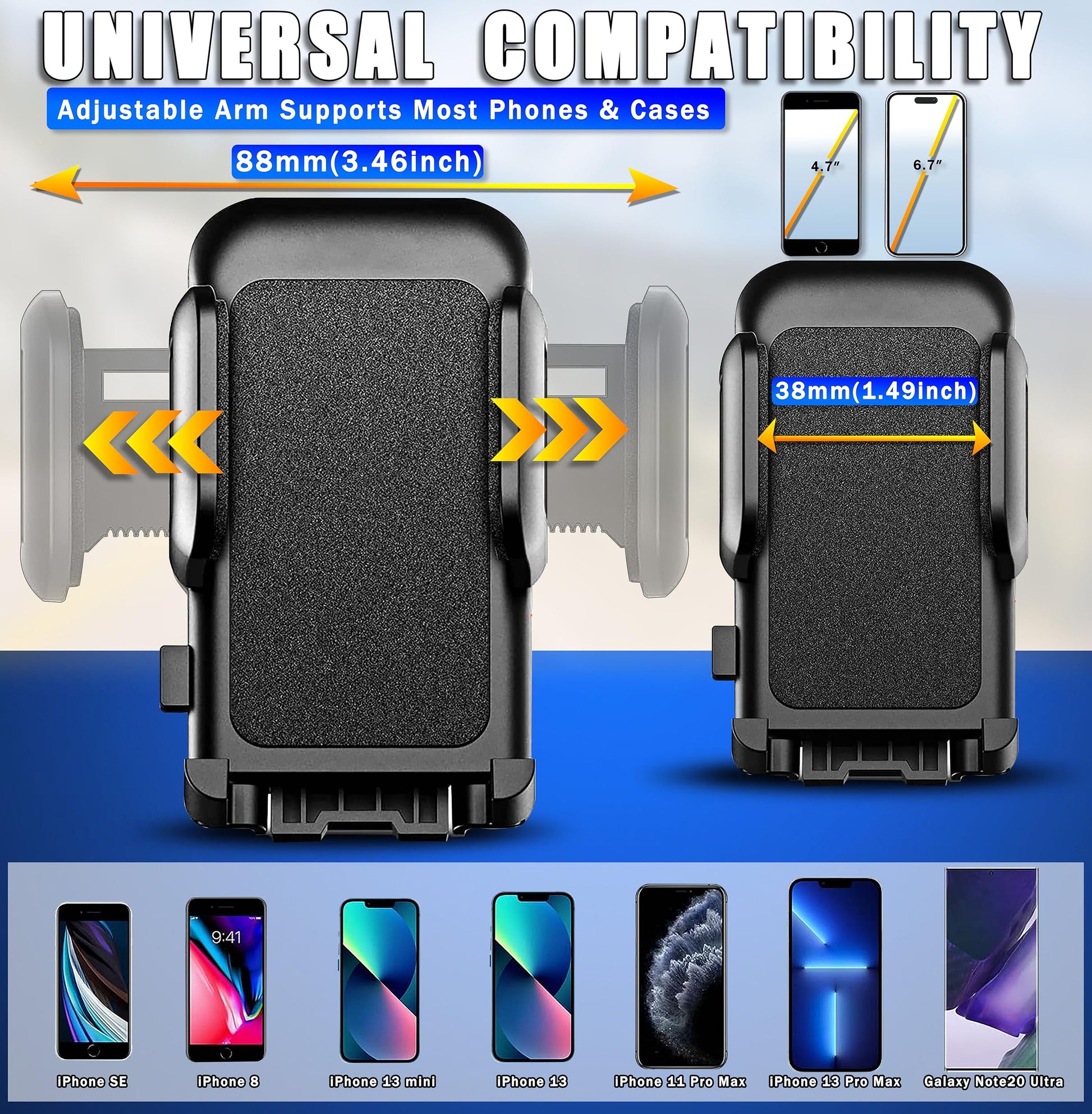 Soporte Celular Automóvil, Base de Ventosa para Parabrisas y Salpicadero, Compatible con iPhone, Motorola, Xiaomi, Huawei