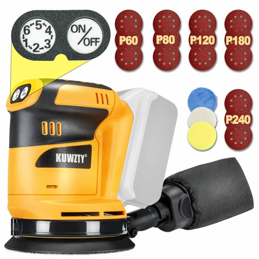 KUWZTY Lijadora de órbita aleatoria para batería DEWALT de 20 V, sin escobillas, sin escobillas, lijadora de mano orbital de velocidad variable con colector de polvo para lijar y pulir (solo