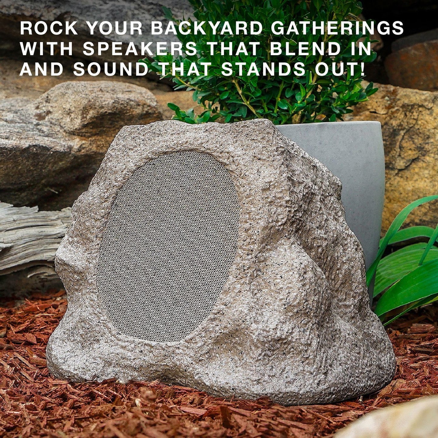 Victrola Rock Speaker Connect, Stone, Altavoz inalámbrico para Exteriores con Bluetooth 5.3, batería de 22 Horas de duración, con Carga Solar, Conecta hasta 20 Altavoces Rock, Altavoz IP65 Resistente
