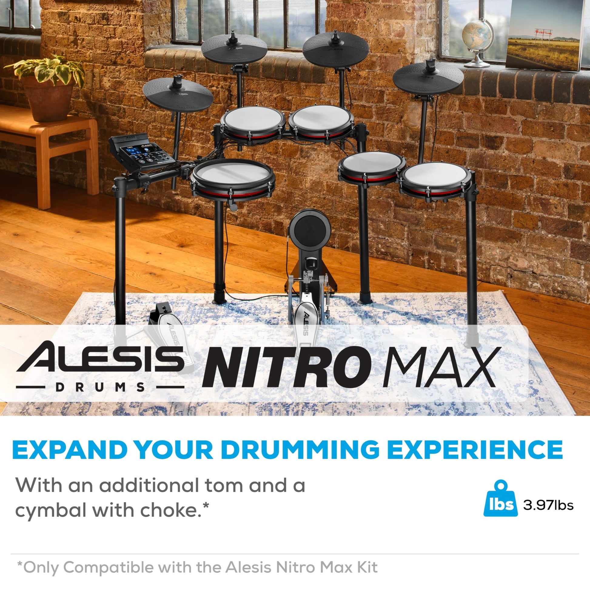 Alesis Pack de expansión Drums Nitro Max - expansión de set de batería eléctrica para kit Nitro Max, pad tom de malla, platillo 10" con choke y cables