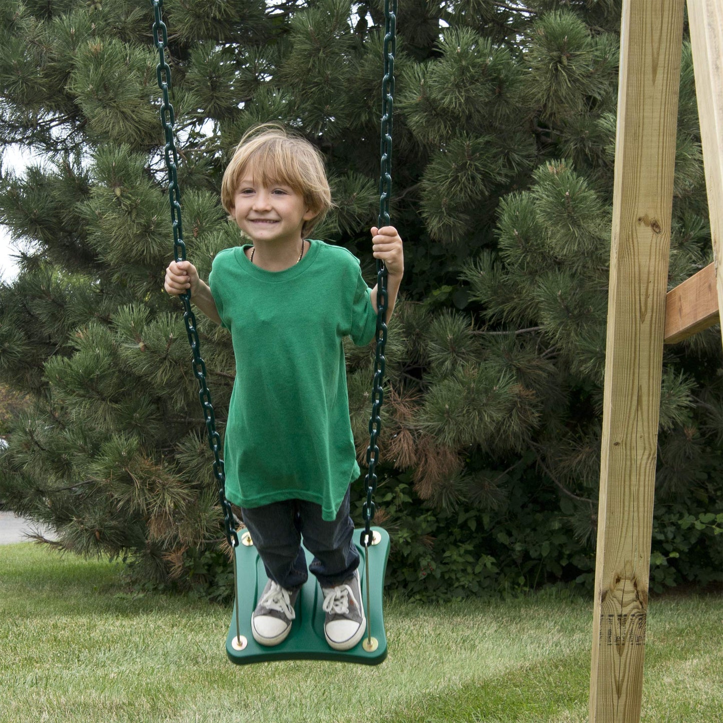 Columpio Swing-N-Slide Verde con Base de oscilación y Cadenas recubiertas para Juego