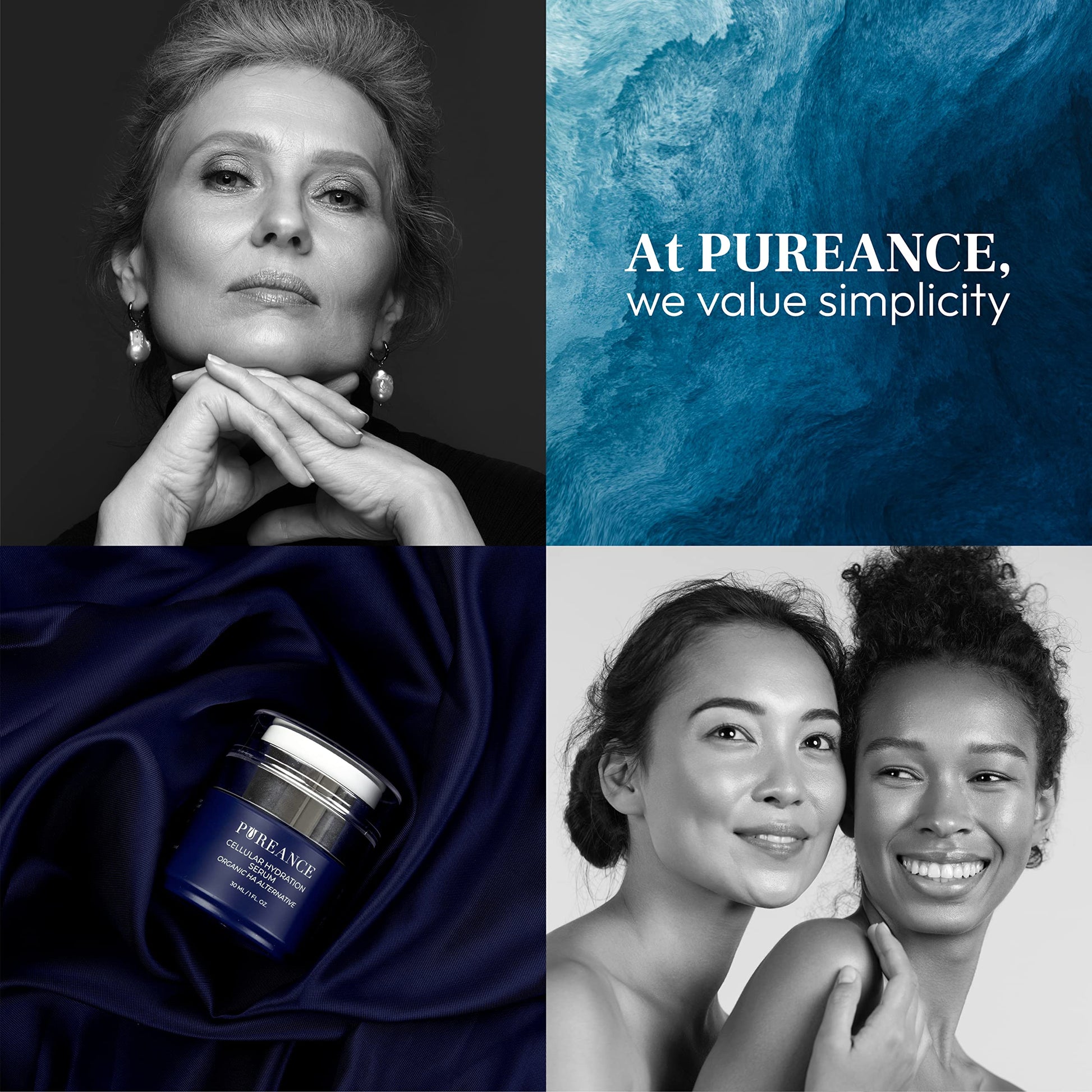 PUREANCE Suero Hidratante Orgánico Para La Cara - El Hongo Tremella Estimula El Colágeno Y El Crecimiento Celular, El Suero De Ácido Hialurónico Mejora La Humedad Y Nutre La Piel