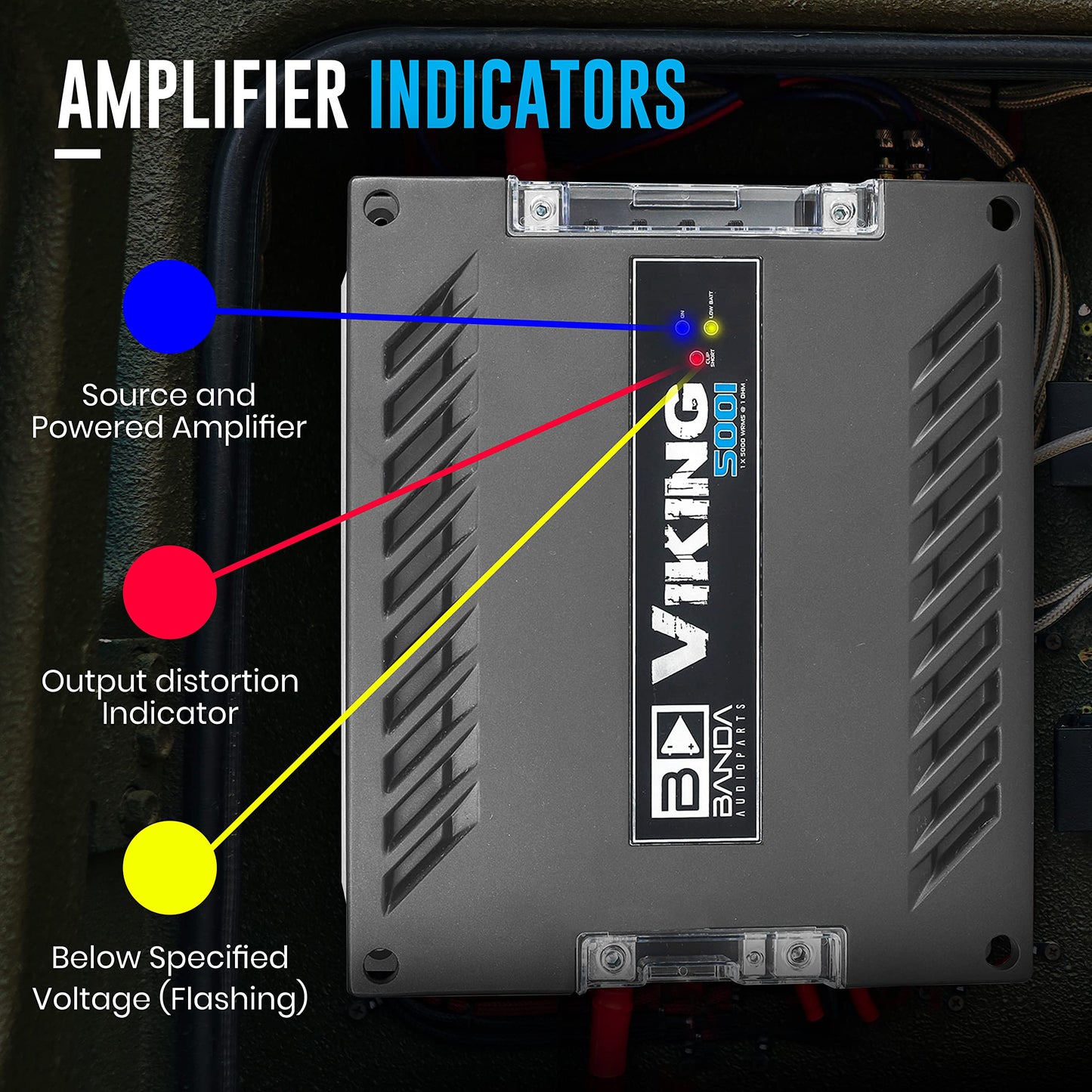 Amplificador de Graves Banda Viking5001 Negro Alta Potencia para Vehículo