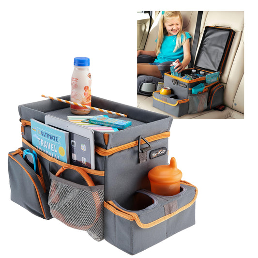 Organizador de Asiento de Coche High Road Mediano Gris con Bandeja Portavasos y Compartimento Refrigerador