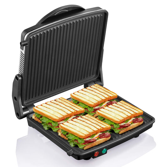 Sandwichera Eléctrica Yabano Negro Acero Inoxidable Placas Antiadherentes 180 Grados