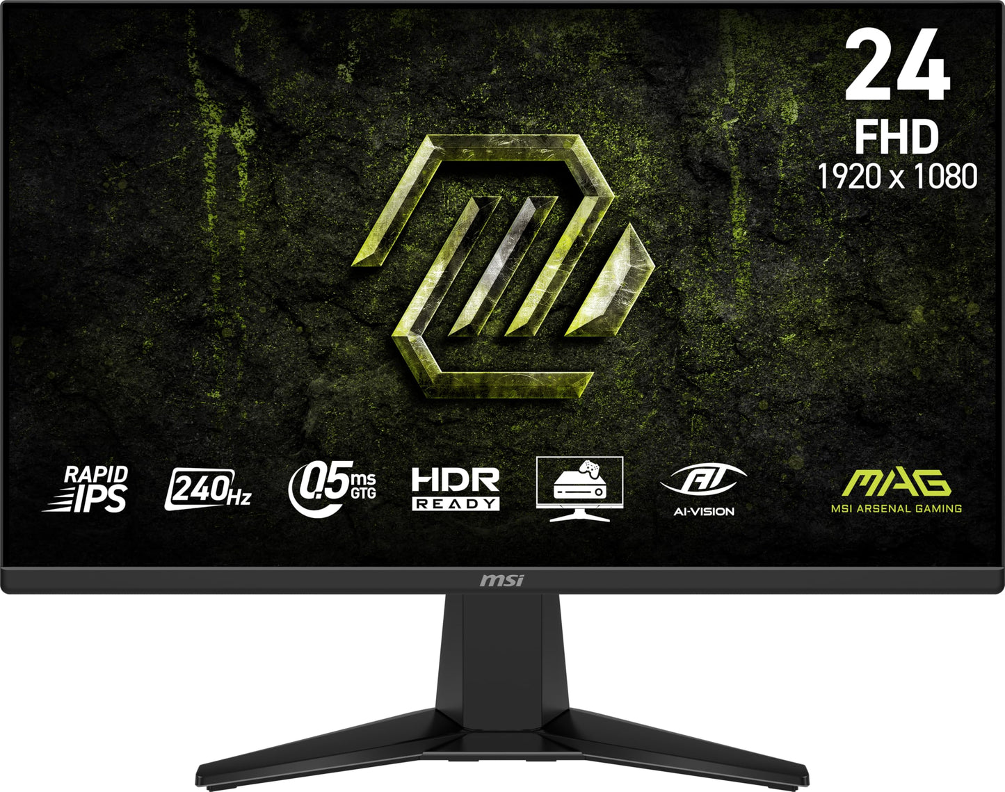 MSI mag 245F X24 Monitor para Juegos de 24 Pulgadas 1920 x 1080 (FHD), 240 Hz, FreeSync Premium, Compatible con HDR, HDMI, Puerto VGA, Montaje VESA, inclinable, Marco Delgado de 4 Lados 0,5 ms, Negro