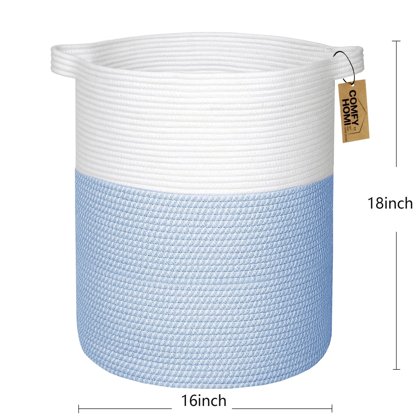 COMFY-HOMI - Cesta grande para lavandería con asas, canastas de manta para sala de estar, cuerda de algodón tejida, cesta decorativa de lavandería, regalo para bebé, guardería, perro, organizador de