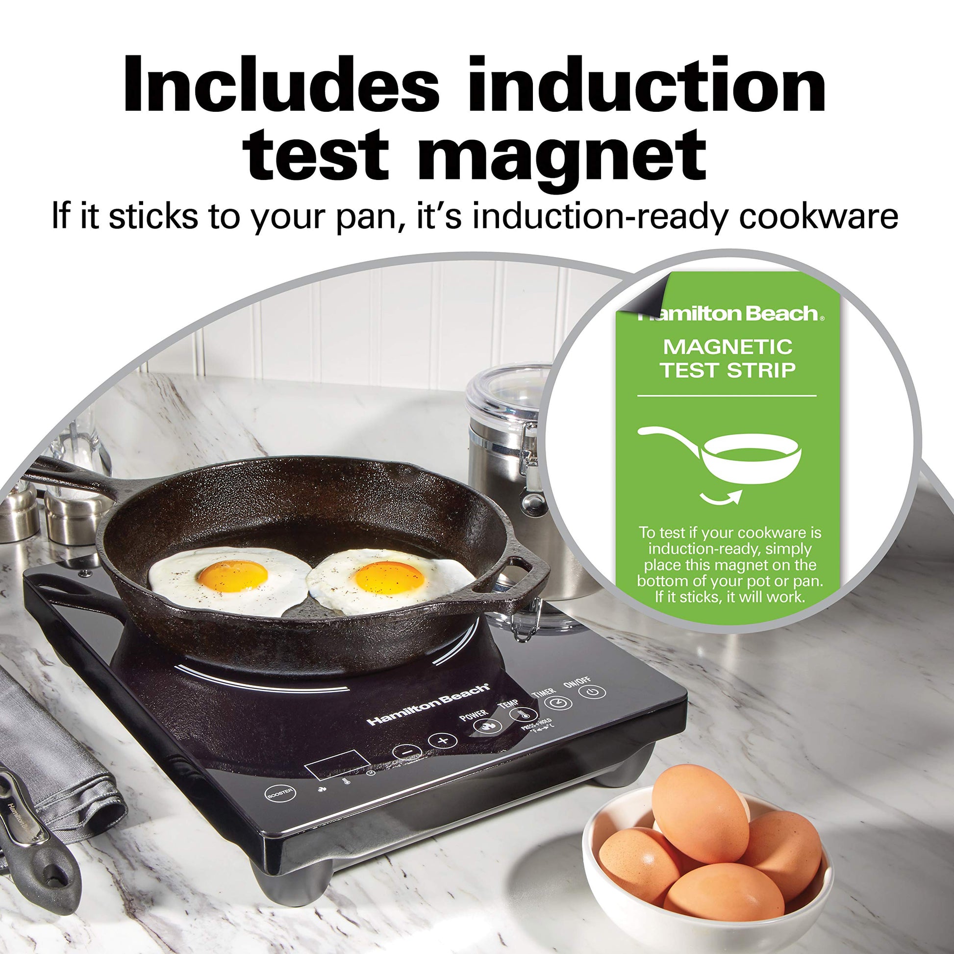 Hamilton Beach 34104 Single Induction 1800 watt Cooktop, Heats 40% faster, Versatile Pan Size (4"-10"), Black