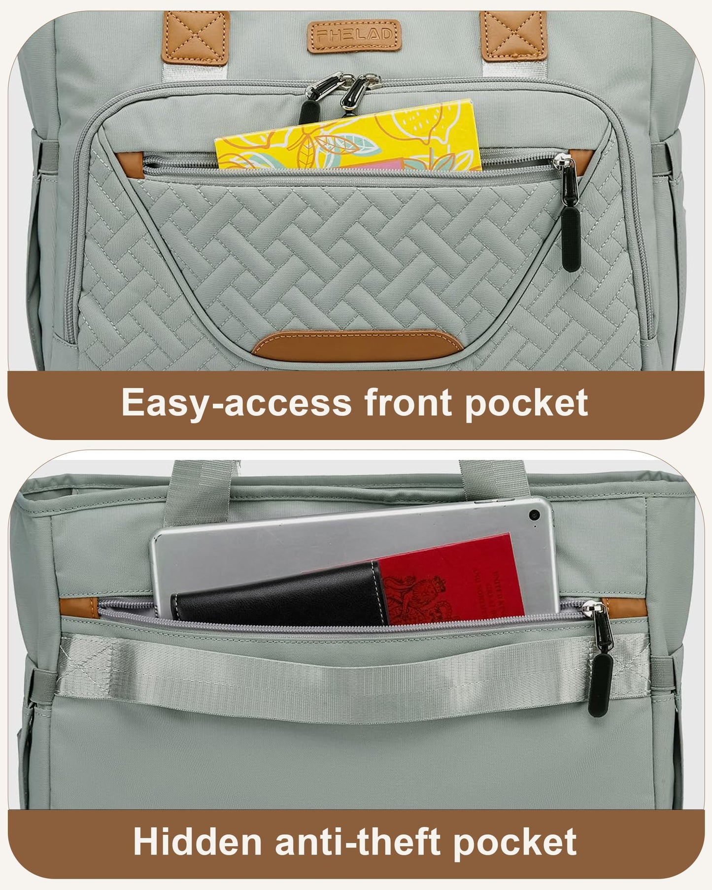 FHELAD - Bolsa de pañales grande con compartimento para portátil de 16 pulgadas, bolsa de bebé con bolsillo aislado para mamá y papá, ideal para viajes, trabajo (gris morandi)