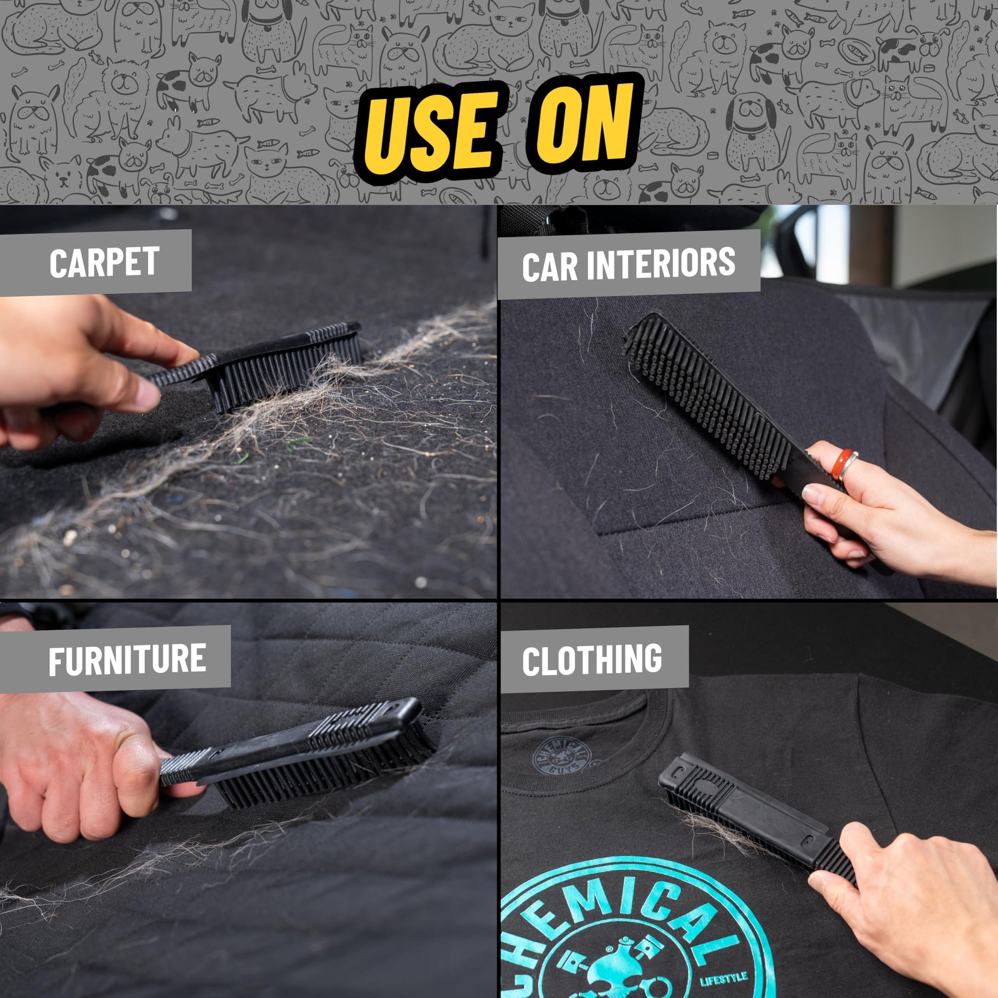 Chemical Guys ACC_S06 - cepillo para polvo profesional de goma para depilación para mascotas, (ideal para coches, camiones, SUV, vehículos recreativos, sobre la marcha, hogar, muebles y más) color