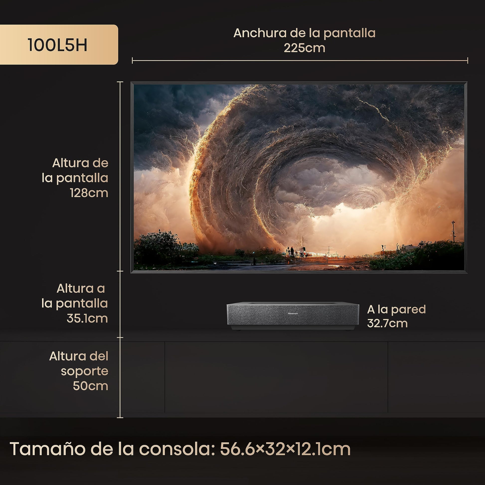 Hisense Laser 4K 100L5H Google TV. Proyector Smart de Tiro ultracorto + Pantalla de 100'' con tecnología ALR