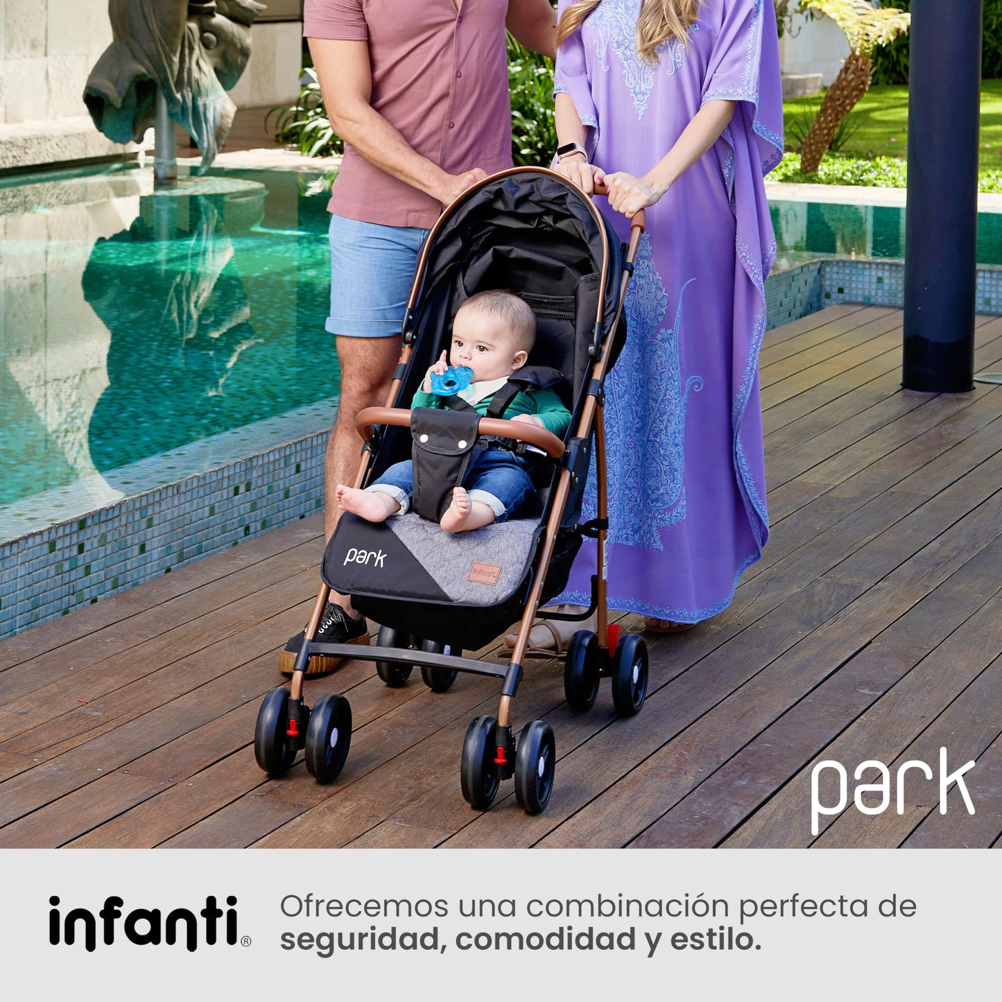 INFANTI | Carriola para Bebe con Mosquitero PARK | Carreola con Portabebé - Carriola de Viaje - Carrito para Bebe | Charola Barra de Seguridad Desmontable | Cosas para Bebes 6 Meses hasta 15 kg