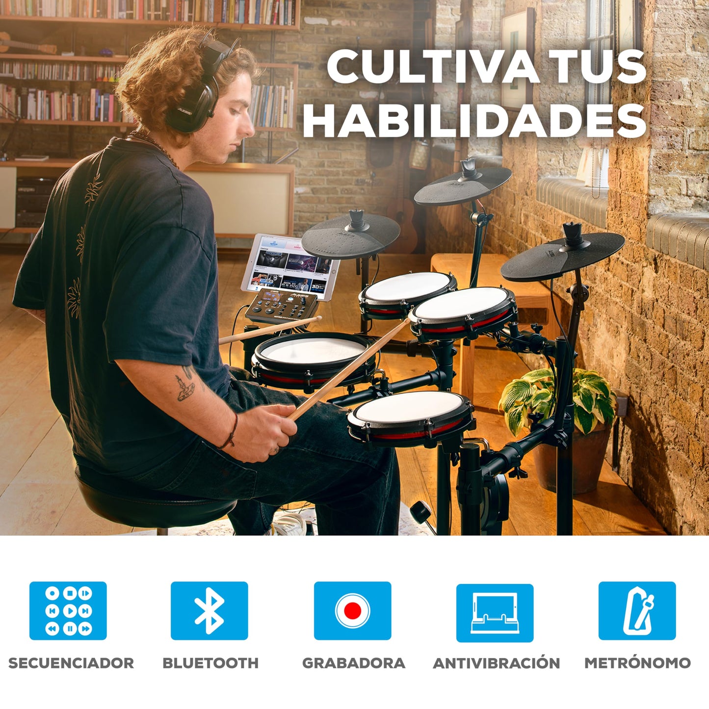 Kit Batería Electrónica Alesis Nitro Max Negra con Parches Malla y Bluetooth