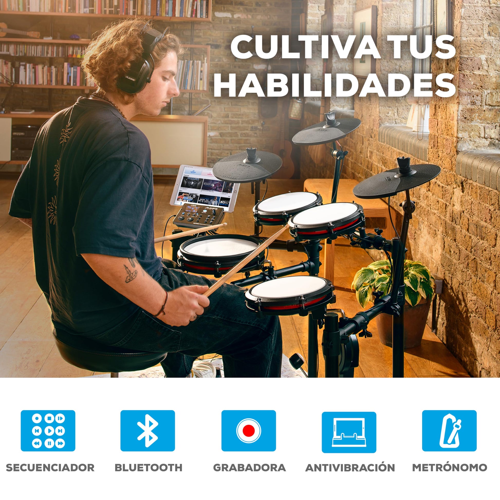 Kit Batería Electrónica Alesis Nitro Max Negra con Parches Malla y Bluetooth