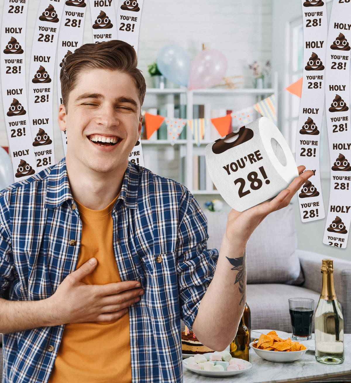 Papel Higiénico Holy Poop Impreso Sorpresa Divertida 28 Cumpleaños para Hombres y Mujeres