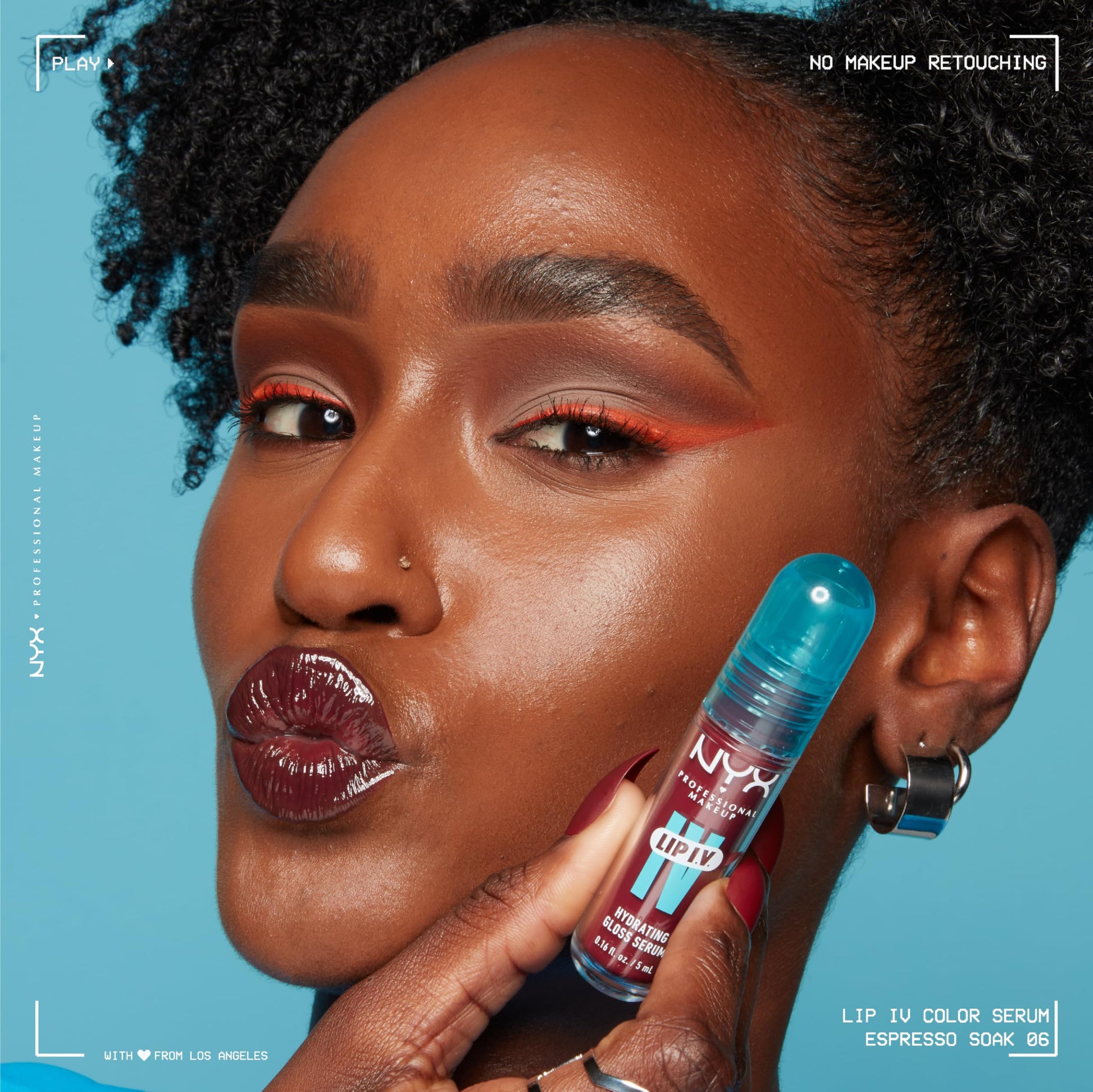 NYX Professional Makeup, LIP IV Gloss Serum Hidratante, Tono: Berry Thirsty. Tinta de Labios hidratante con alto pigmento infusionado con agua de coco y magnesio. Fórmula vegana.