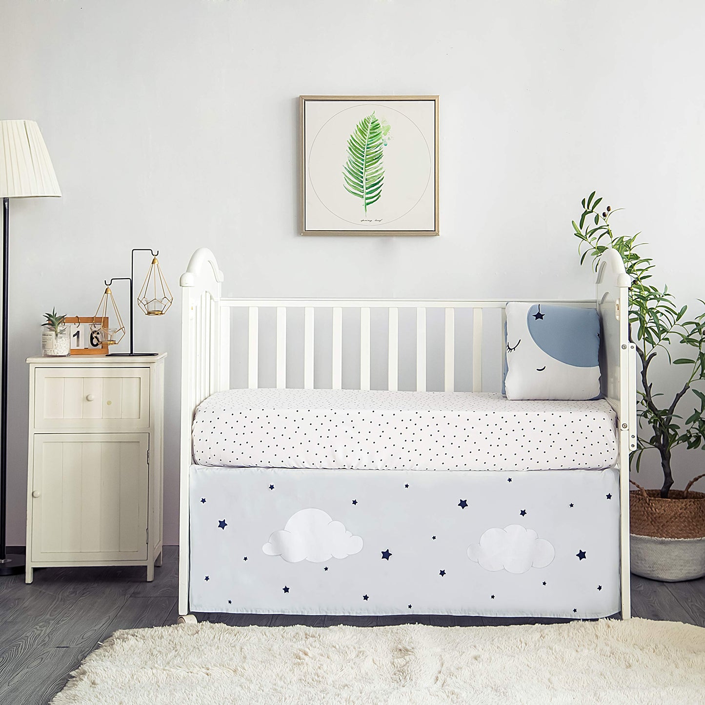 La Premura Sleeping Moon - Juego de ropa de cama para cuna de bebé, 3 piezas, tamaño estándar, color azul y gris