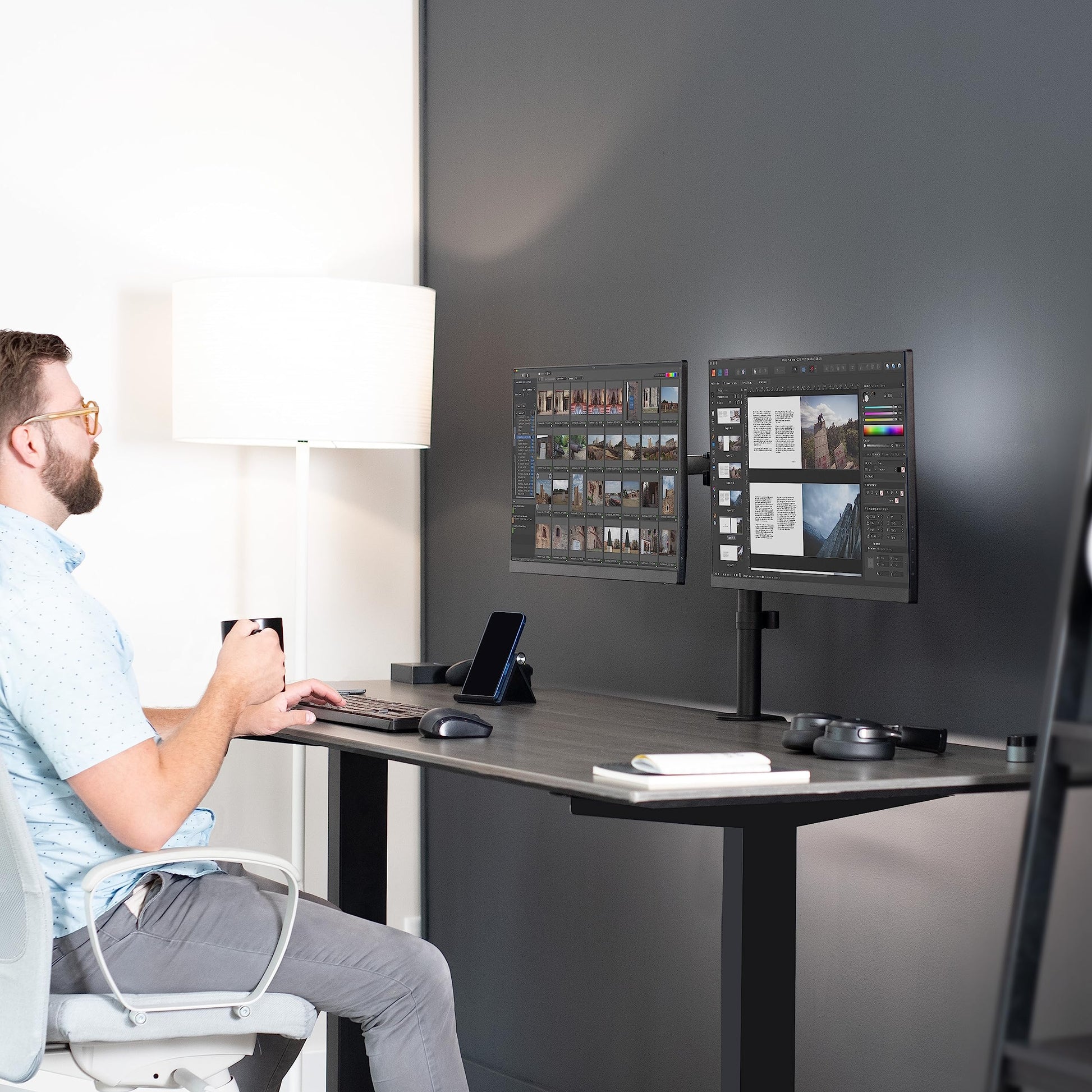 Soporte de Montaje en Escritorio Vivo Negro Resistente y Ajustable para Monitor Dual LCD LED