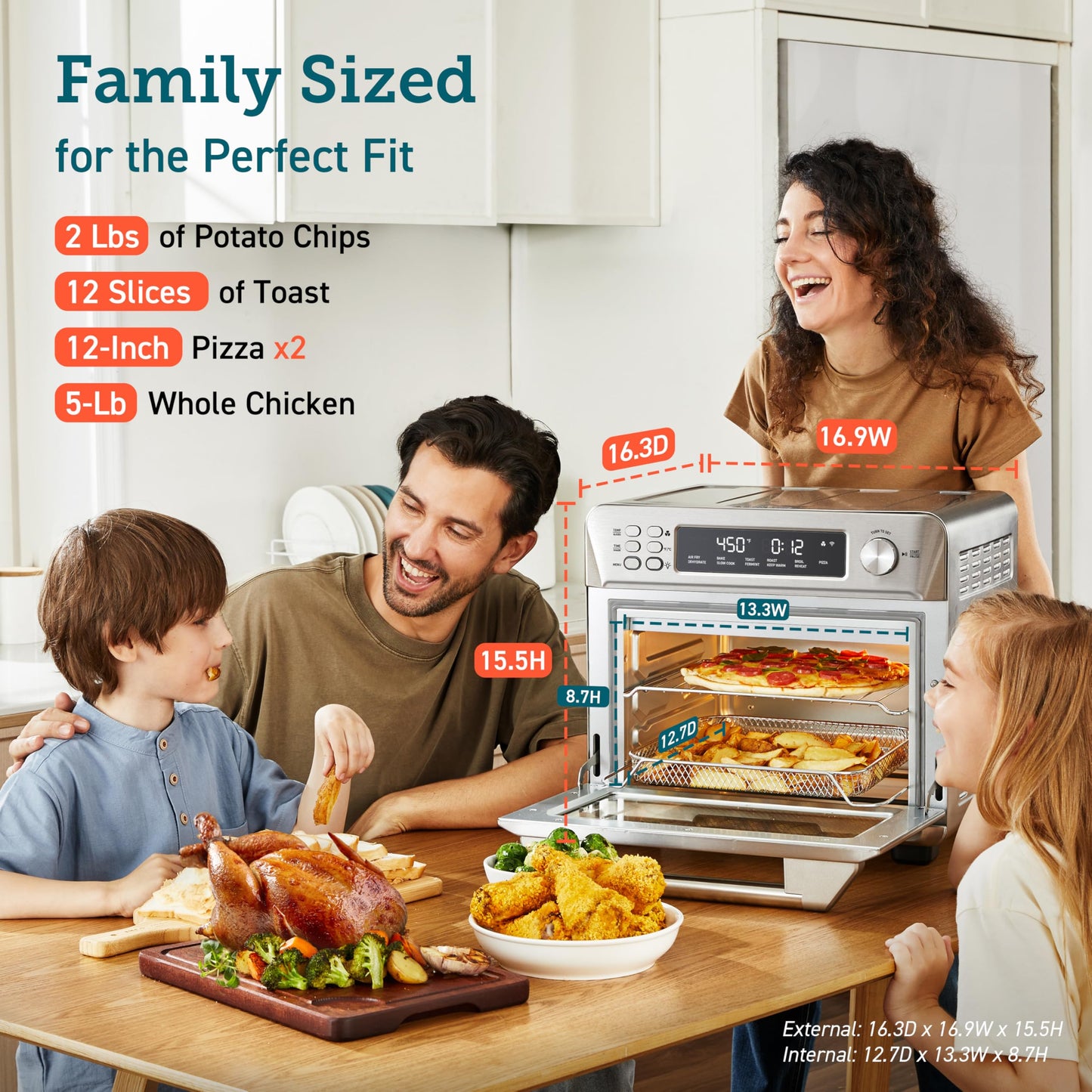 COSORI Smart 12 en 1 Freidora de aire Horno tostador, encimera de horno de convección Airfryer, hornear, asar, recalentar, pollos de engorde, deshidratar, 75 recetas y 3 accesorios, 26 cuartos de