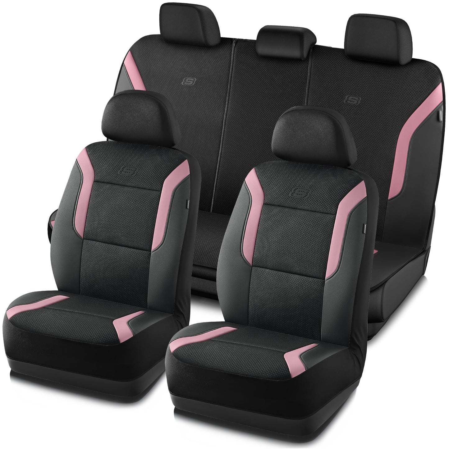 Skechers Memory Foam™ - Fundas gruesas de malla refrescante para asiento de vehículos, compatible con bolsas de aire, comodidad y protección para la mayoría de vehículos, juego completo color rosa
