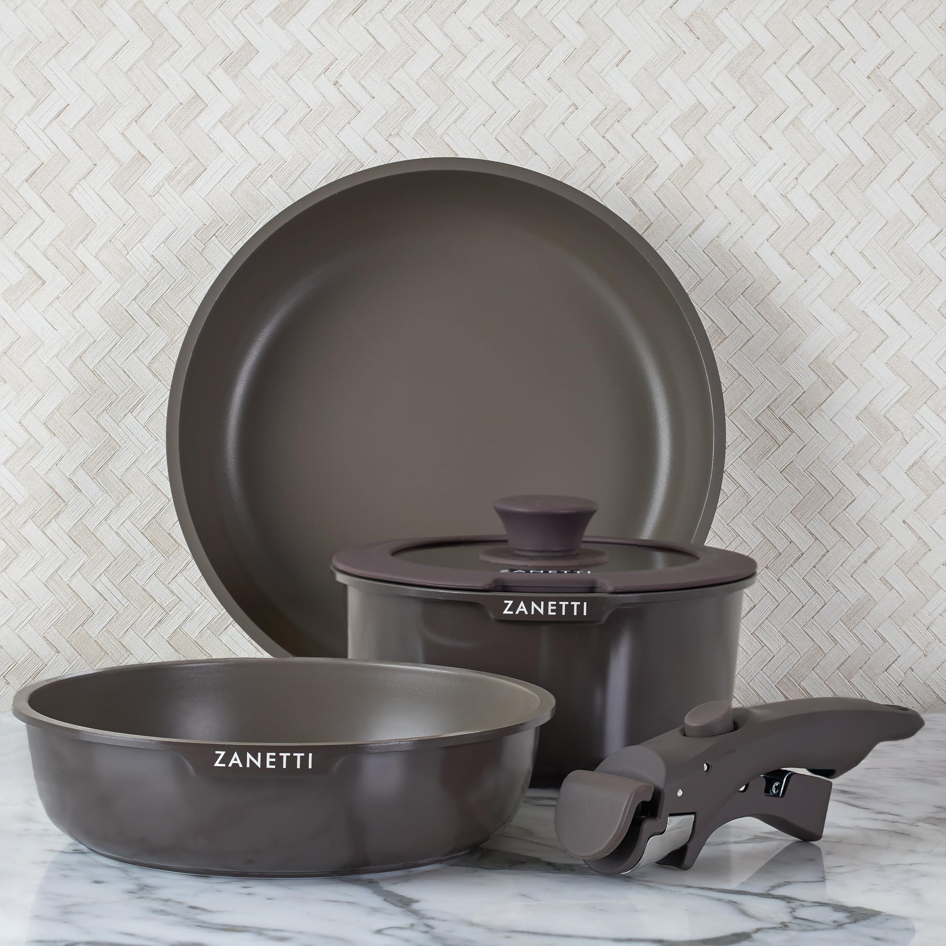 Juego de Cocina Zanetti Gris con Recubrimiento Antiadherente de Granito y Tecnología Italiana