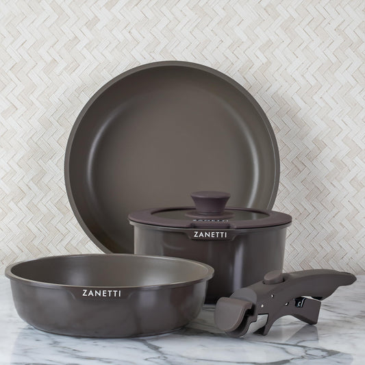 Juego de Cocina Zanetti Gris con Recubrimiento Antiadherente de Granito y Tecnología Italiana