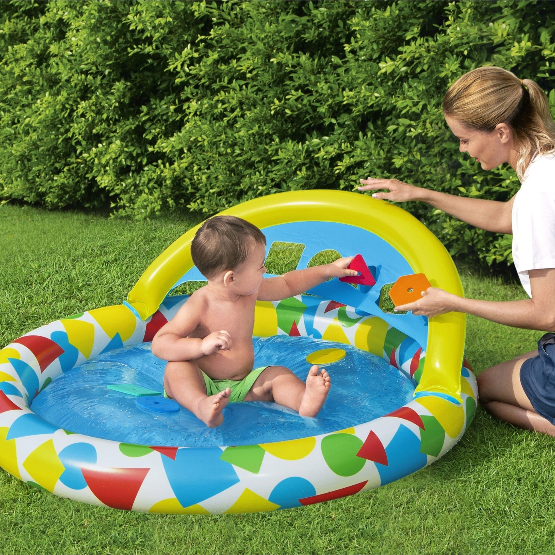 BESTWAY Alberca Inflable didactica con 5 Fig geometricas 45lts 1.20x1.17x.46cm Caja
