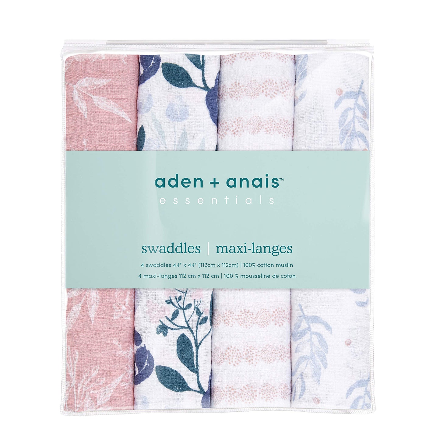aden + anais Essentials Manta de muselina para niñas y niños, pañales para recibir bebés, regalos para recién nacidos, artículos de ducha para bebés, regalo para bebés, juego de pañales para bebés, paquete de 4, flores florecientes
