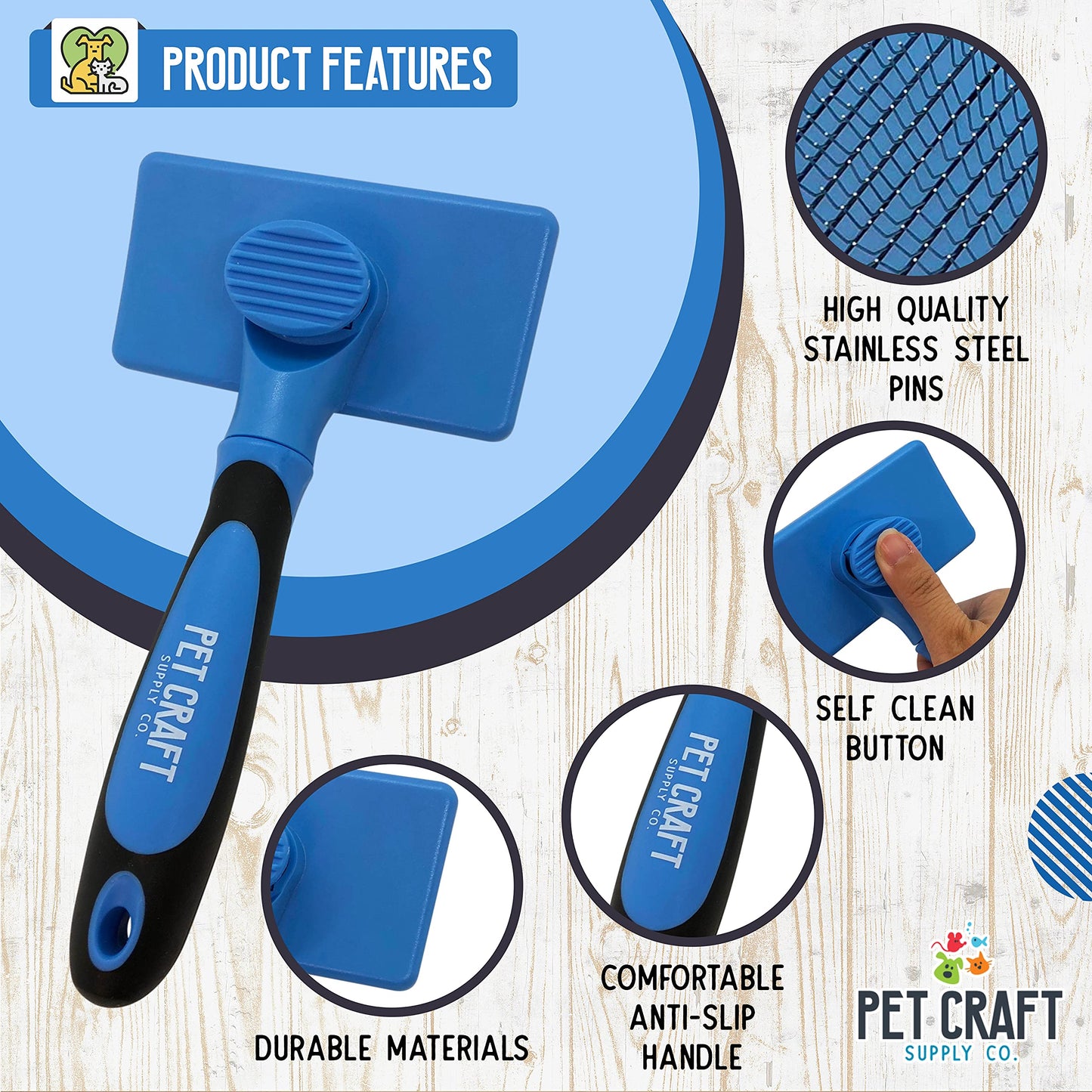 Cepillo de limpieza para mascotas para gatos y perros de pelo corto y largo, pequeño, mediano y grande, con cerdas de metal, para eliminar el desprendimiento, desenredante, cachorro, gatito