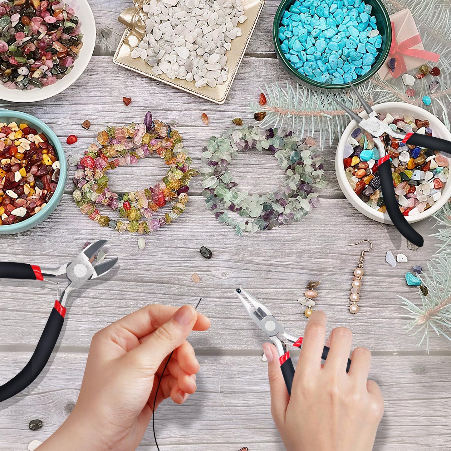 Juego de Alicates de Joyería para Hacer Joyas, Kit de Pinzas para Bisuteria Herramientas Con Bolso Portátil con Cremallera