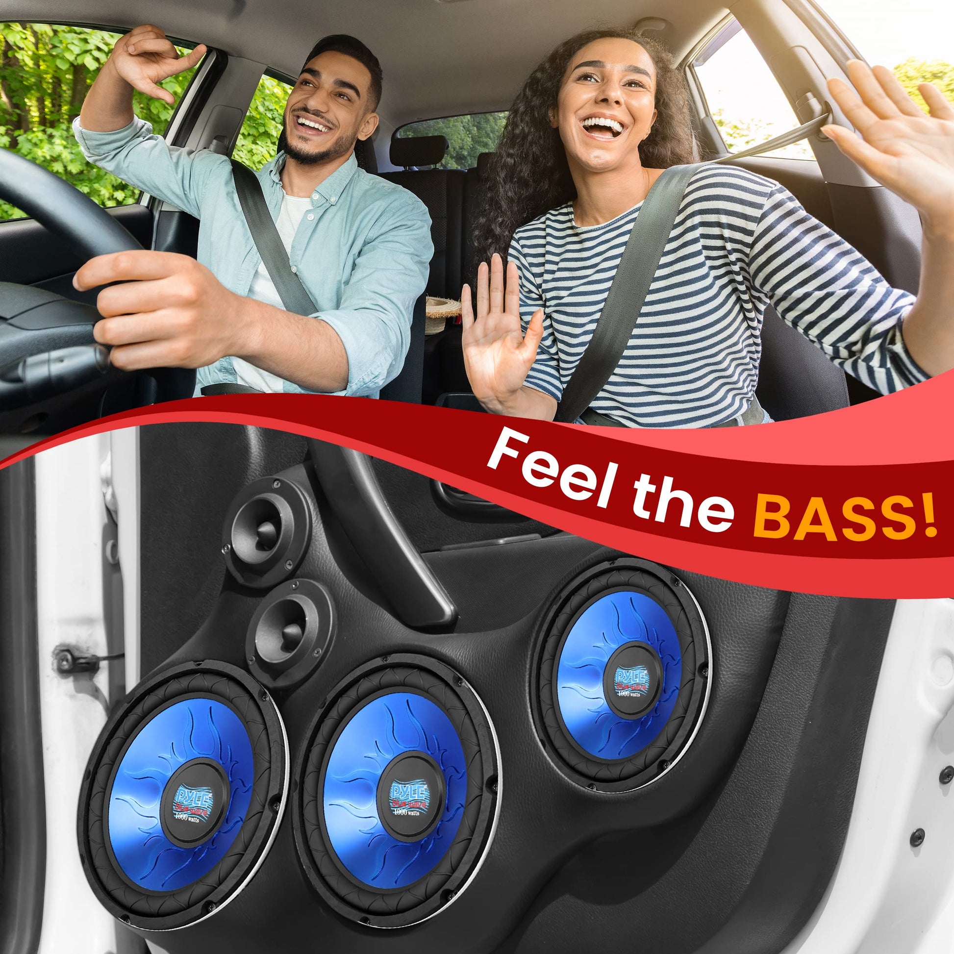Pyle Bocina para Coche Subwoofer de 1000 Watts de Potencia Cono de 10 Pulgadas, Bobina de Voz Dual, para el Sistema de Sonido Estéreo del Auto, Azul